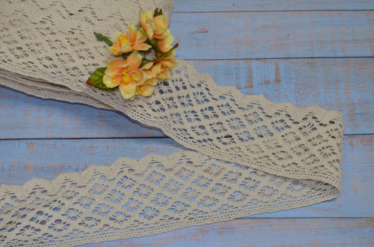 Мереживо 7,5 см бежева натуральна бавовняна, фото 1