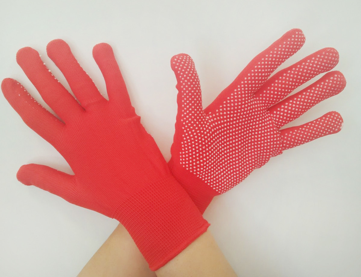 Рукавички нейлон, ПВХ точка червоні, чорні, сірі, сині, розмір 10