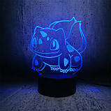 3D світильник з пультом і акумулятором 3D Lamp Бульбазавр (LP-17741), фото 10