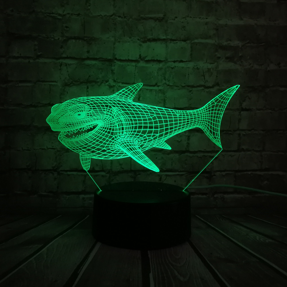 3D світильник з пультом і акумулятором 3D Lamp Акула (LP-17699)