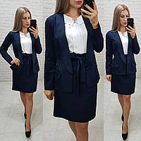 Стильна спідниця із завищеною талією й поясом гумкою, арт 174, колір темно-синій