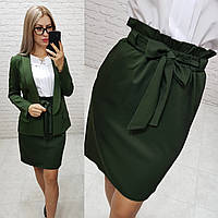 Стильна спідниця з завищеною талією і поясом гумкою, арт 174, колір хакі / зеленого кольору