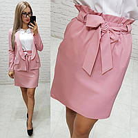 Стильна спідниця із завищеною талією й поясом гумкою, арт 174, колір пудра/рожевого кольору