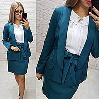 Стильна спідниця із завищеною талією й поясом гумкою, арт 174, колір аквамарин/пляшкового кольору