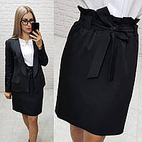 Стильна спідниця із завищеною талією й поясом гумкою, арт 174, колір чорний/чорний