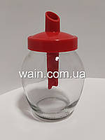 Сахарница стеклянная 395 мл круглая с красным пластиковым дозатором Everglass