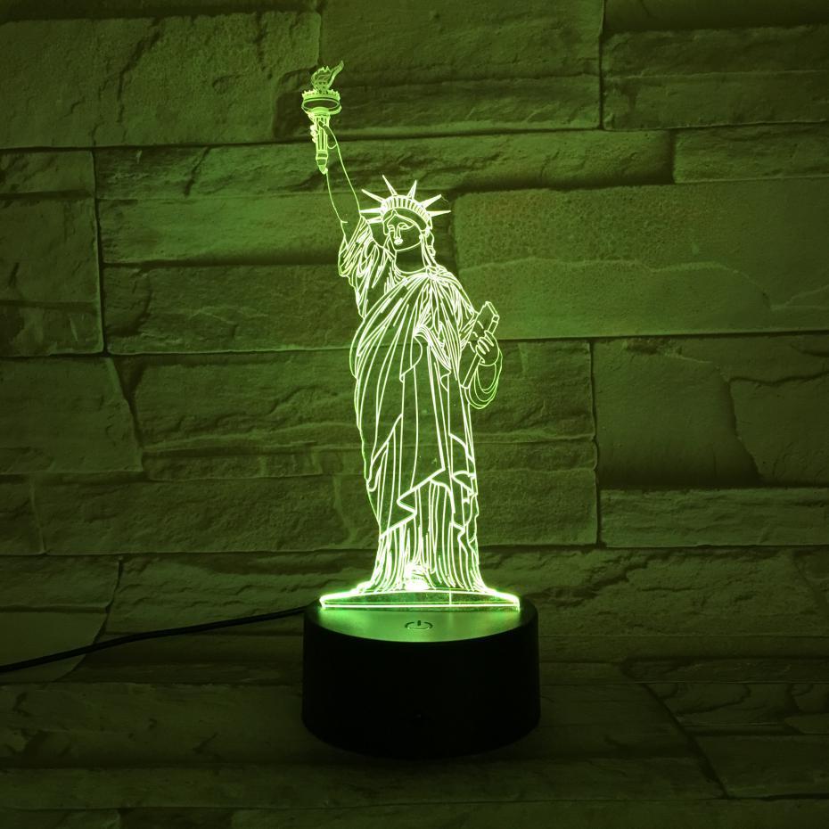 3D світильник з пультом і акумулятором 3D Lamp Статуя Свободи (LP-18103)