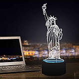 3D світильник з пультом і акумулятором 3D Lamp Статуя Свободи (LP-18103), фото 10