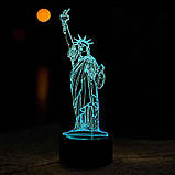 3D світильник з пультом і акумулятором 3D Lamp Статуя Свободи (LP-18103), фото 11