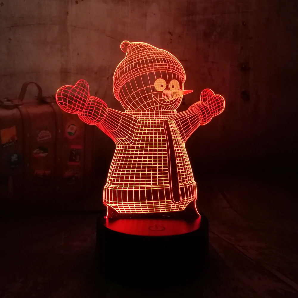 3D світильник з пультом і акумулятором 3D Lamp Сніговик (LP-18083), фото 1