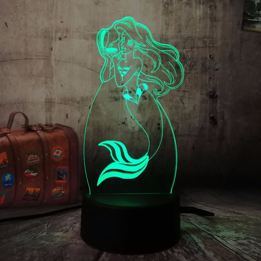 3D світильник з пультом і акумулятором 3D Lamp Русалонька (LP-18018)