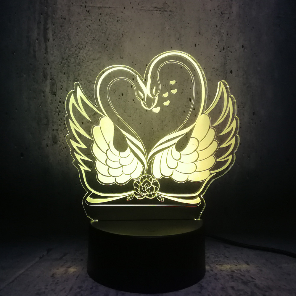 3D світильник з пультом і акумулятором 3D Lamp Лебеді (LP-17888)
