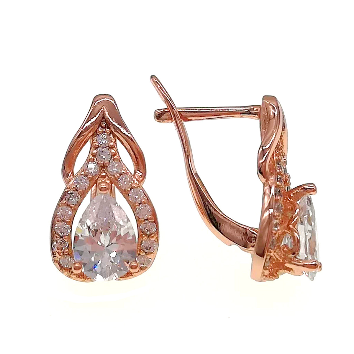 Сережки Xuping з медичного золота, білі фіаніти, позолота PO, 24290 (1)