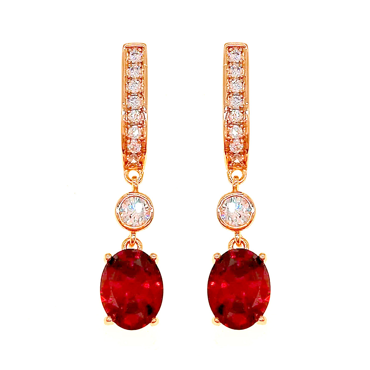 Сережки Xuping з медичного золота, червоні і білі фіаніти, позолота 18K, 24403 (1)
