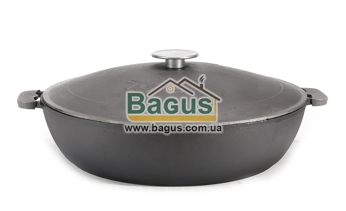 Жаровня чавунна 400х100 мм з литими ручками та чавунною кришкою БІОЛ (Україна) 1740-2. Посуд чавунний