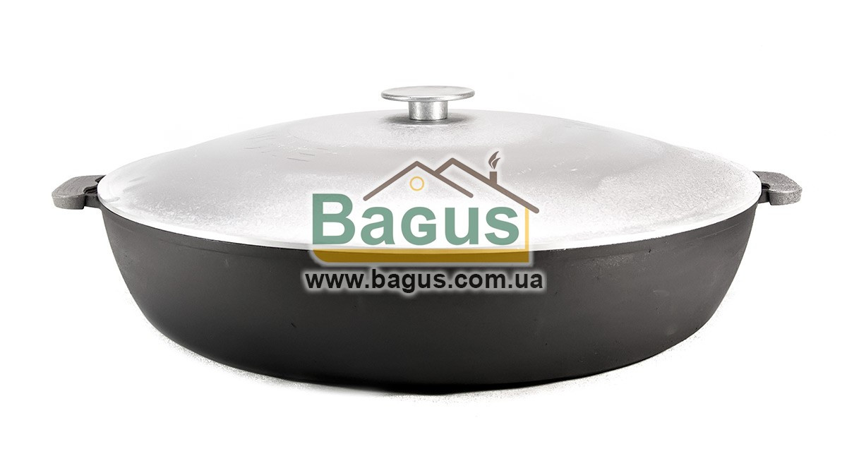 Жаровня чавунна 500х105мм з литими ручками й алюмінієвою кришкою БІОЛ (Україна) 1750-1. Посуд чавунний