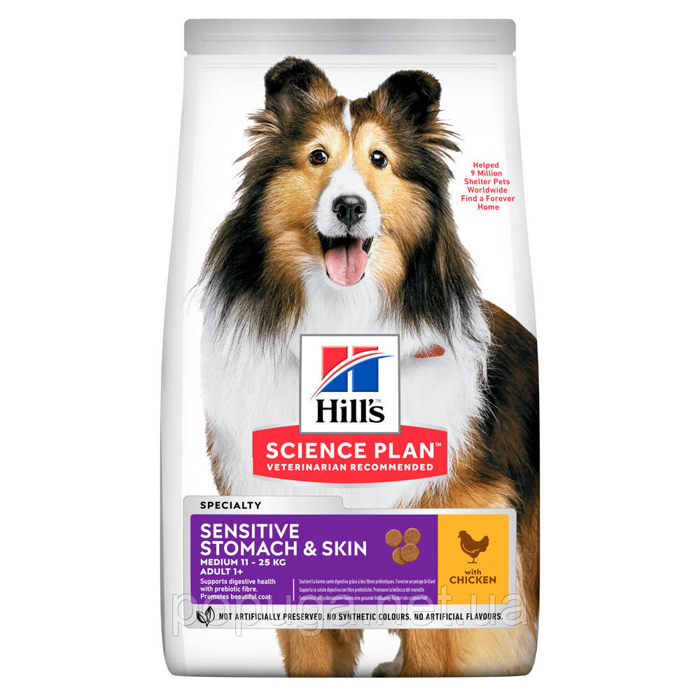Hill's SP Adult Medium Breed Sensitive Stomach & Skin корм для собак із куркою, 2,5 кг