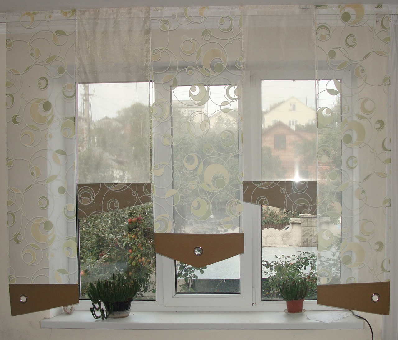 Комплект панельних фіранок Firanka Abstract Кружечки 5шт карниз 200см салатовий з бежевим (13_8п), фото 1