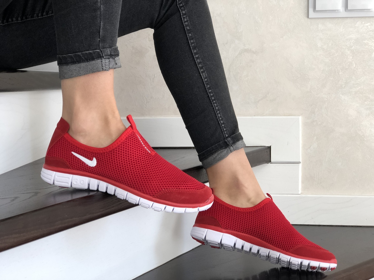 Червоні жіночі кросівки Nike Free Run 3.0 сітка - підліткові кросівки в стилі Найк Фрі Ран