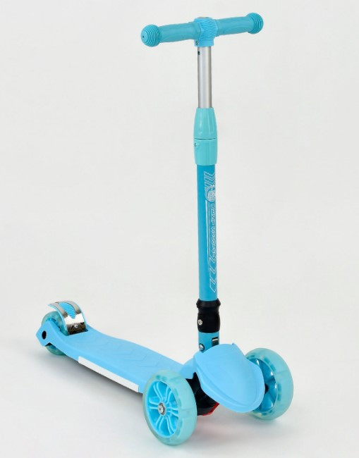 Самокат триколісний дитячий складаний кермо світяться колеса блакитний Best Scooter А24724/769-1