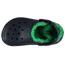 Сабо Crocs дитячі теплі чорні US С6 EUR 22 23 Крокси оригінал капці теплі із зеленим хутром