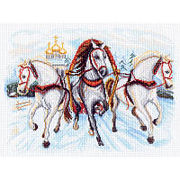 Тройка лошадей. Матренин Посад. Канва с нанесенным рисунком.1539