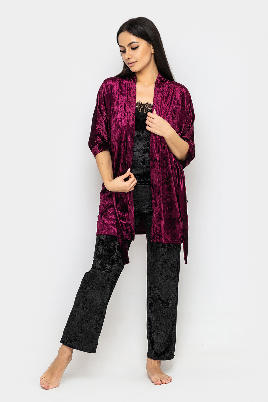 Домашня велюрова піжама з брюками і халат-набір одягу для дому., фото 1