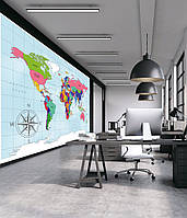 Обои карта мира с 3Д и рельефом в офис, кабинет на стену Dimense print 465 см х 280 см