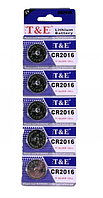Литиевая батарейка-таблетка T&E CR2016 3V