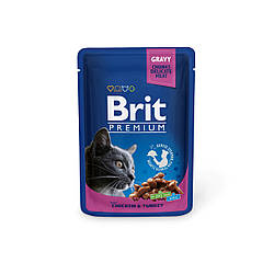 Вологий корм Brit Premium Cat Chicken&Turkey (Бріт Преміум для котів з куркою та індичкою) 100г.