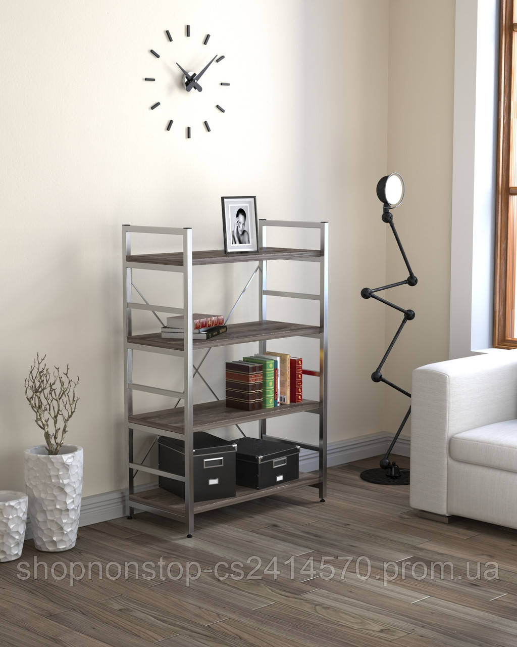 Стеллаж низкий офисный лофт L-125 New Нью Loft design Дуб Палена - фото 2 - id-p1157365206