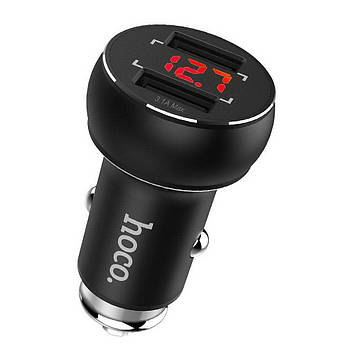 Автомобільна зарядка в прикурювач 2 виходи 2 USB Hoco Z22 Black з дисплеєм 3.1A