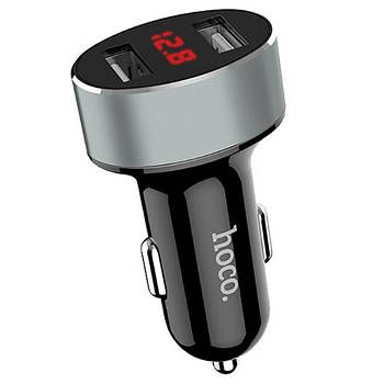 Автомобільна зарядка в прикурювач 2 виходи 2 USB Hoco Z26 Black з дисплеєм 2.1A