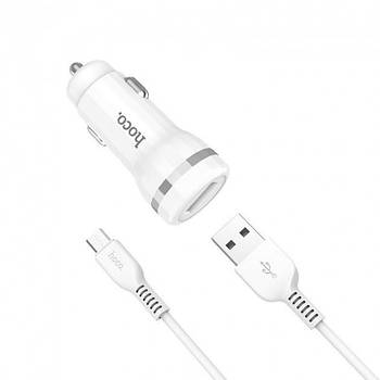 Автомобільний блок у прикурювач 1 вихід 1 USB Hoco Z27 білий 2.4 A + з кабелем microUSB