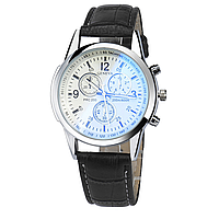 Чоловічий класичний наручний годинник "Geneva" WhiteBL з чорним ремінцем