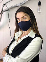 Стильная (темно- синяя) многоразовая защитная маска из трикотажа с трехслойным фильтром