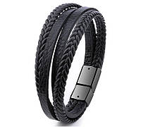 Мужской кожаный браслет Primo Rope 20.5 с магнитной застежкой - Black