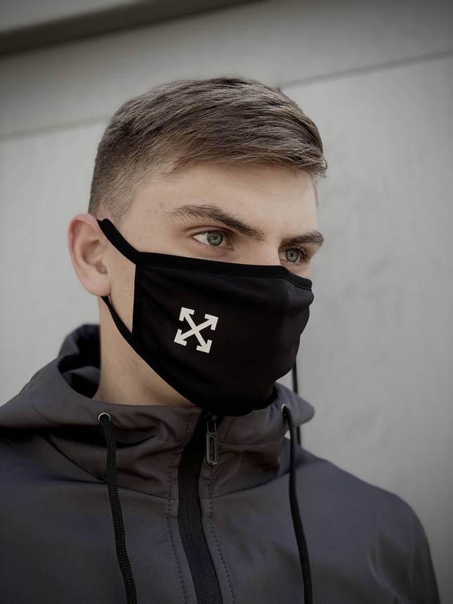 Маска чоловіча | жіноча захисна багаторазова тканинна Off-White black, фото 2