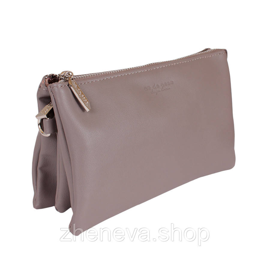 Маленька сумочка клатч зі штучної шкіри на блискавці сіро-рожеві квіти, фото 1