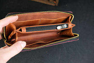 Шкіряний гаманець клатч на круговій блискавці з ремінцем, натуральна Вінтажна шкіра, колір Бордо, фото 2