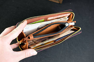 Шкіряний гаманець клатч на круговій блискавці з ремінцем, натуральна Вінтажна шкіра, колір Бордо, фото 3