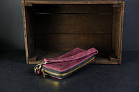 Кожаный кошелек клатч на круговой молнии с ремешком, натуральная Винтажная кожа, цвет Бордо