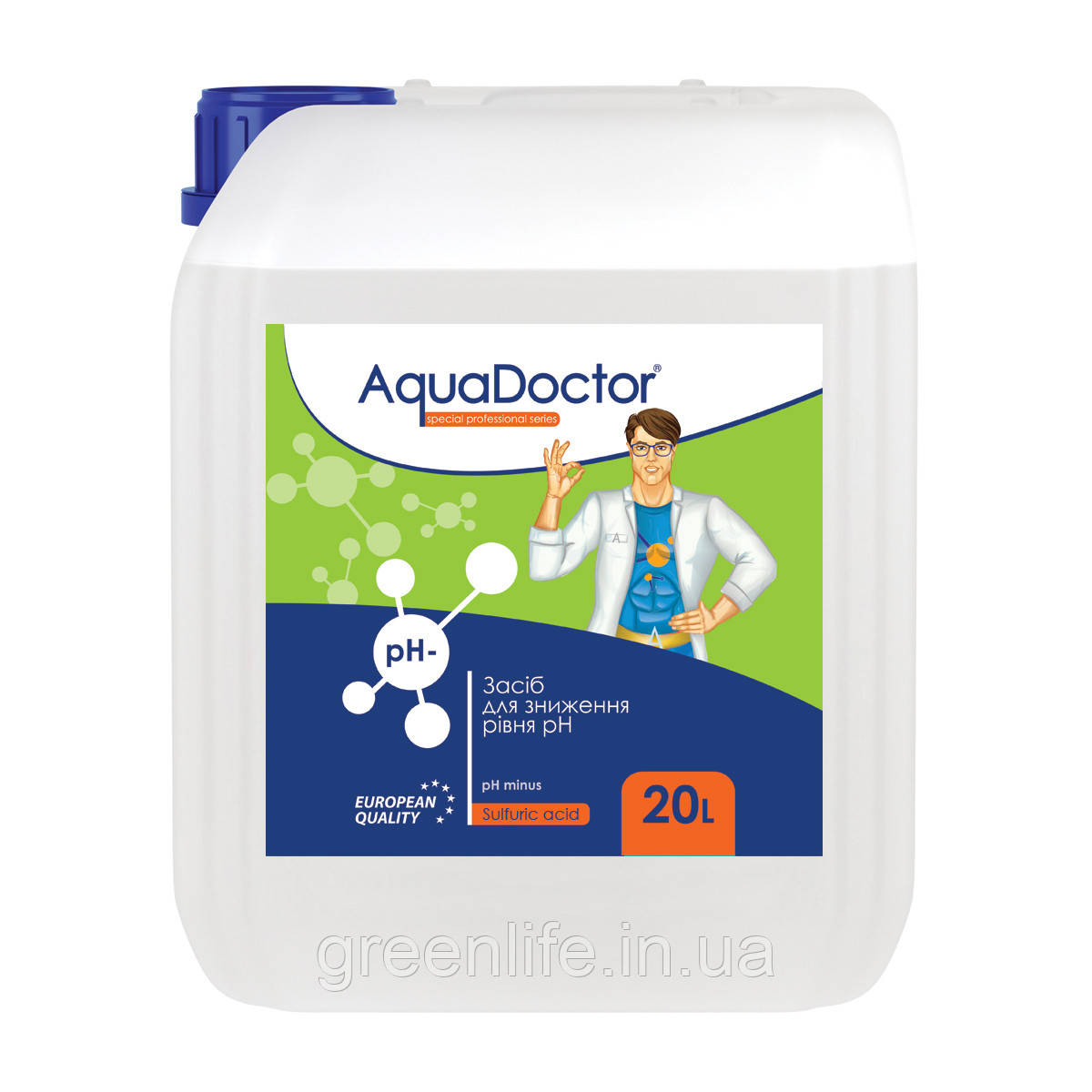 Засіб для зниження pH (сірчана 35%) Aquadoctor pH- (20 л) рідина , Аквадоктор , 20л