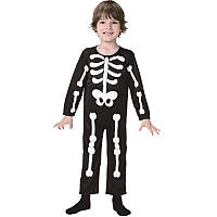 Детский карнавальный костюм скелет, рост 110-120 см, черный, вискоза, полиэстер (CC282B)