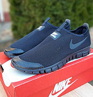 Мужские кроссовки Nike Free Run 3.0 синие без шнурков. Живое фото. топ