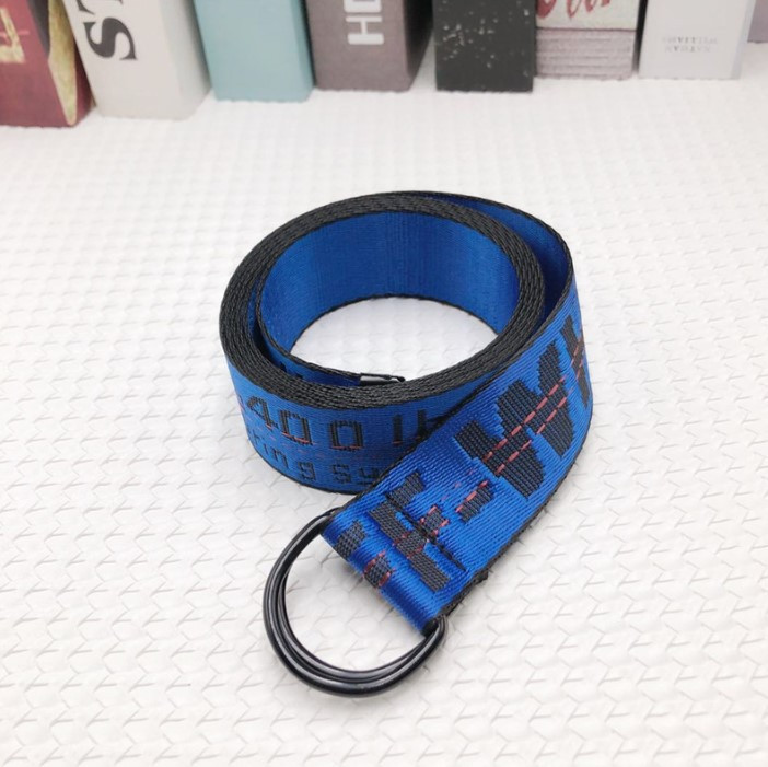 Ремінь Пояс Off White Синій з чорними кільцями 150 см