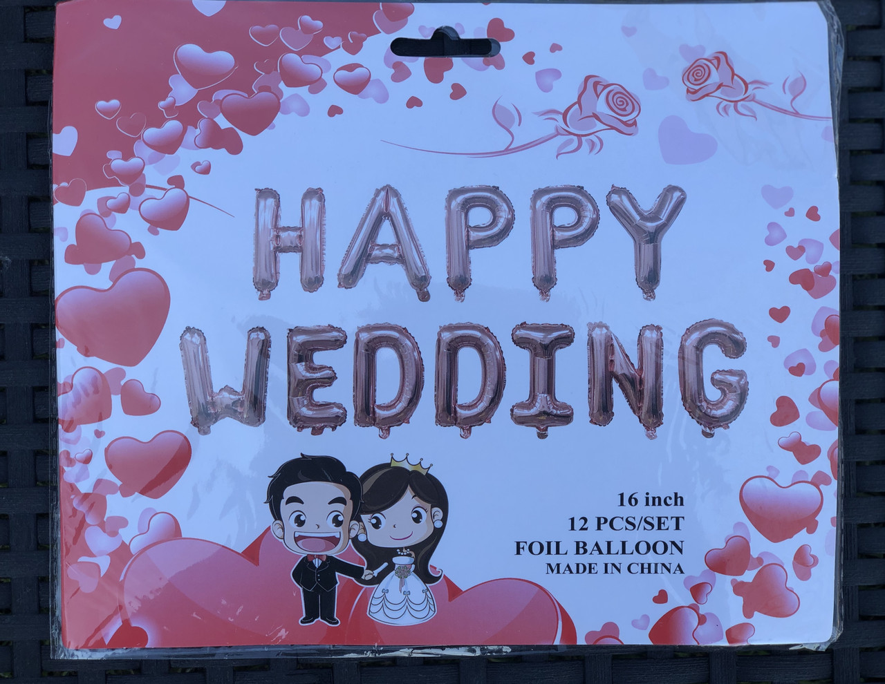 Кулі літери фольговані "HAPPY WEDDING" рожеве золото