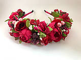 Віночок на голову з бордових квітів півонії Малиновий, Романтичний, фото 4