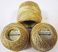 Турецкая пряжа для вязания YarnArt Camellia(камелия )тонкая нить с рюликсом 419 золото
