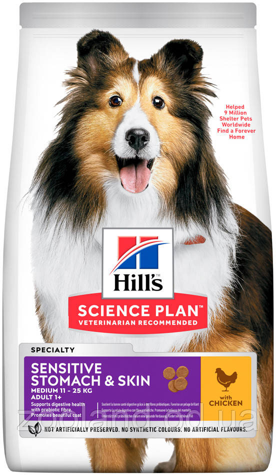 604385акц Hill's SP Canine Adult Sensitive Stomach & Skin Medium з Куркою, 14 кг